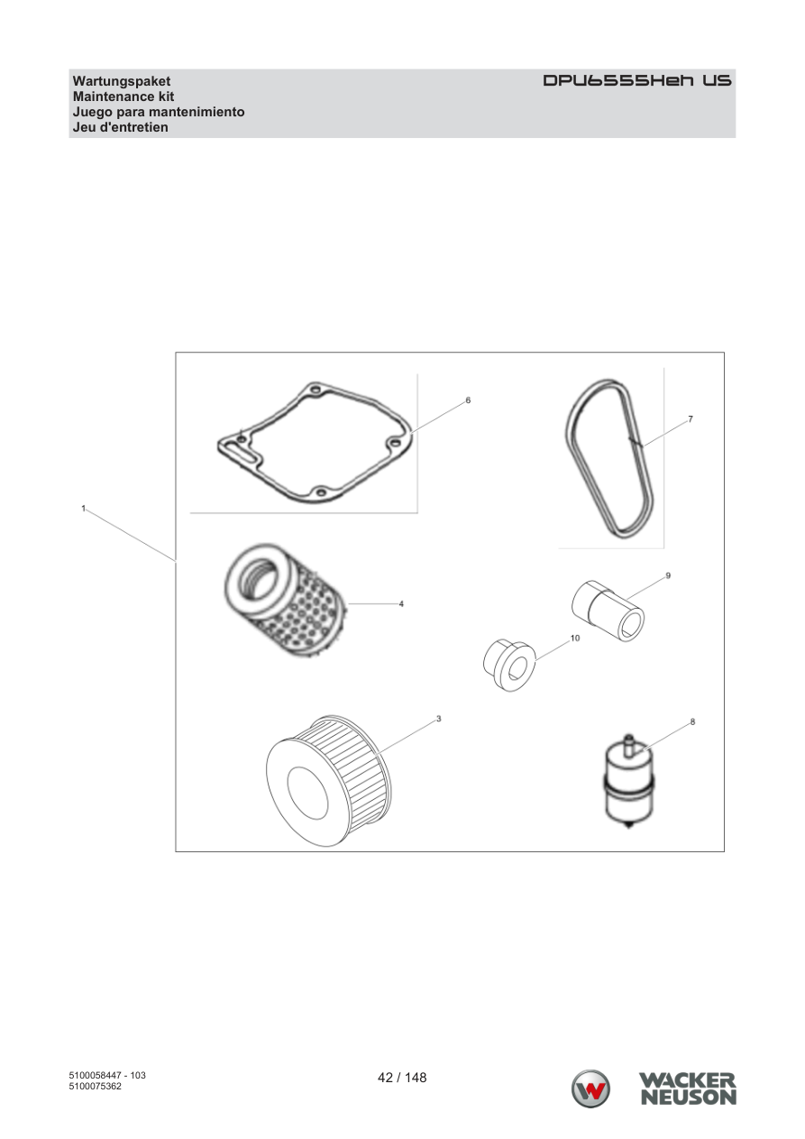 Wacker Neuson DPU6555 Vibratory Plate DPU6555Heh US Maintenance kit parts diagram