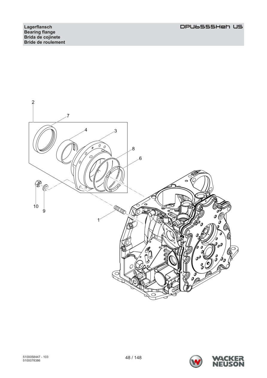 Wacker Neuson DPU6555 Vibratory Plate DPU6555Heh US Bearing flange parts diagram