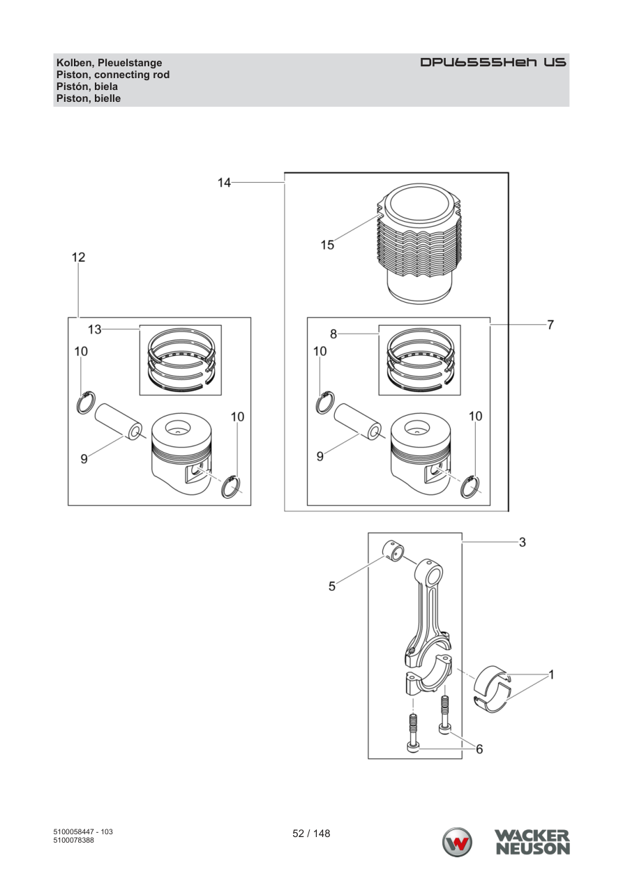 Wacker Neuson DPU6555 Vibratory Plate DPU6555Heh US Piston, Connecting Rod parts diagram