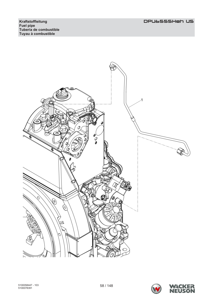 Wacker Neuson DPU6555 Vibratory Plate DPU6555Heh US Fuel line parts diagram
