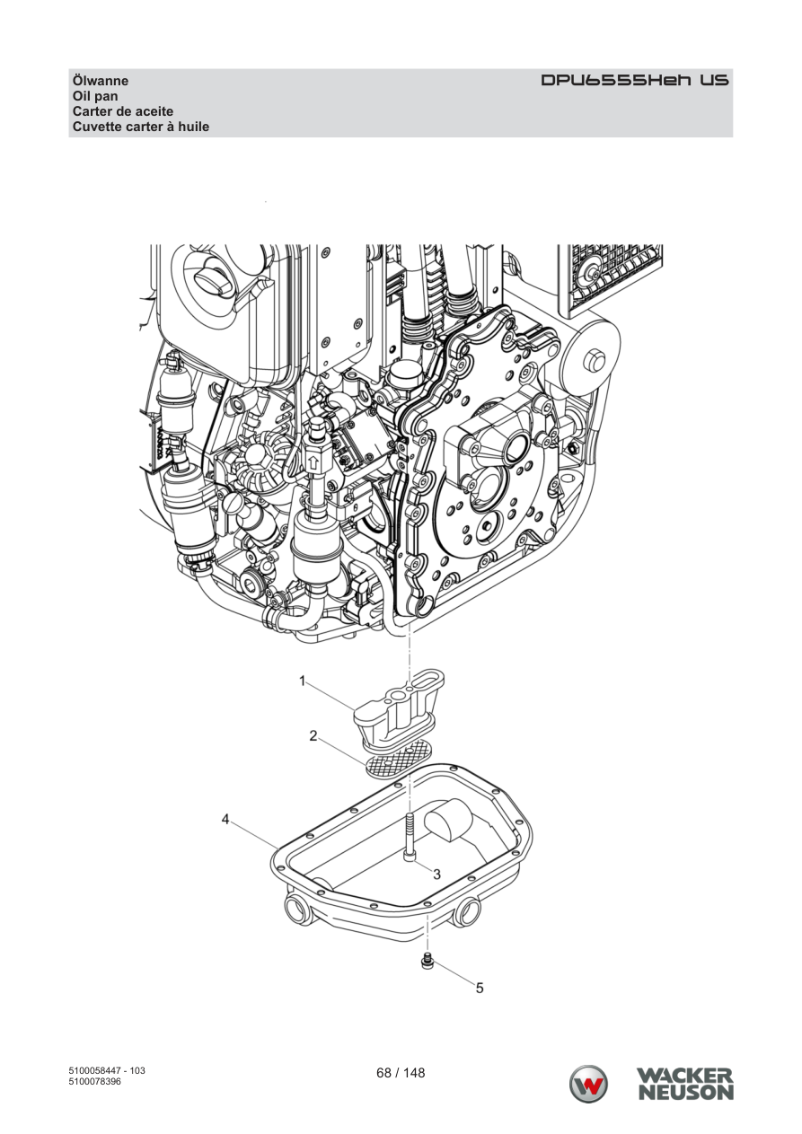 Wacker Neuson DPU6555 Vibratory Plate Oil pan parts diagram