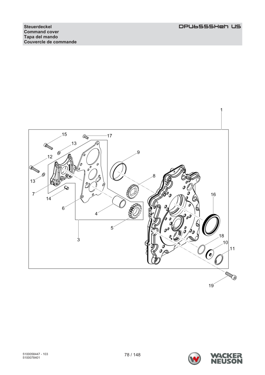 Wacker Neuson DPU6555 Vibratory Plate DPU6555Heh US Timing cover parts diagram