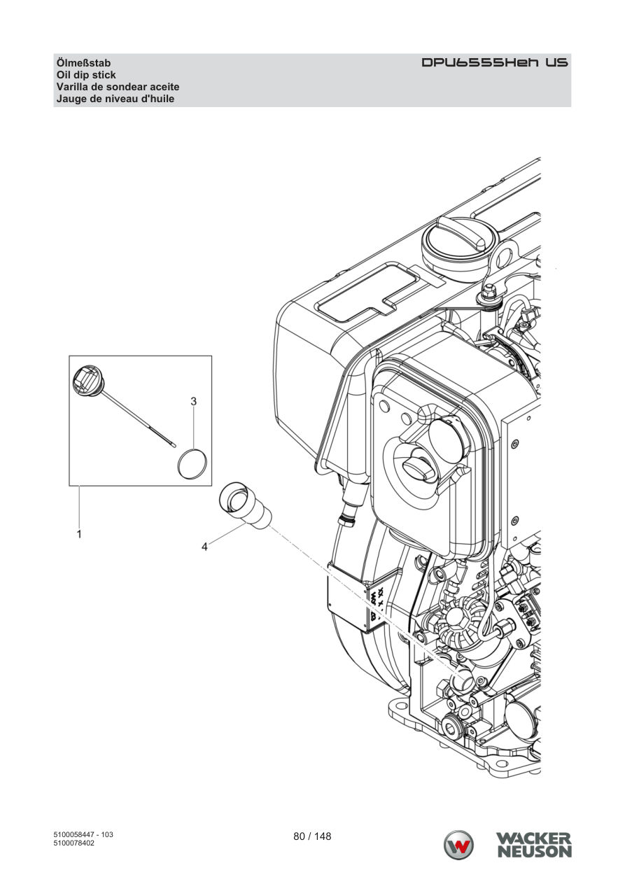 Wacker Neuson DPU6555 Vibratory Plate Oil dip stick parts diagram