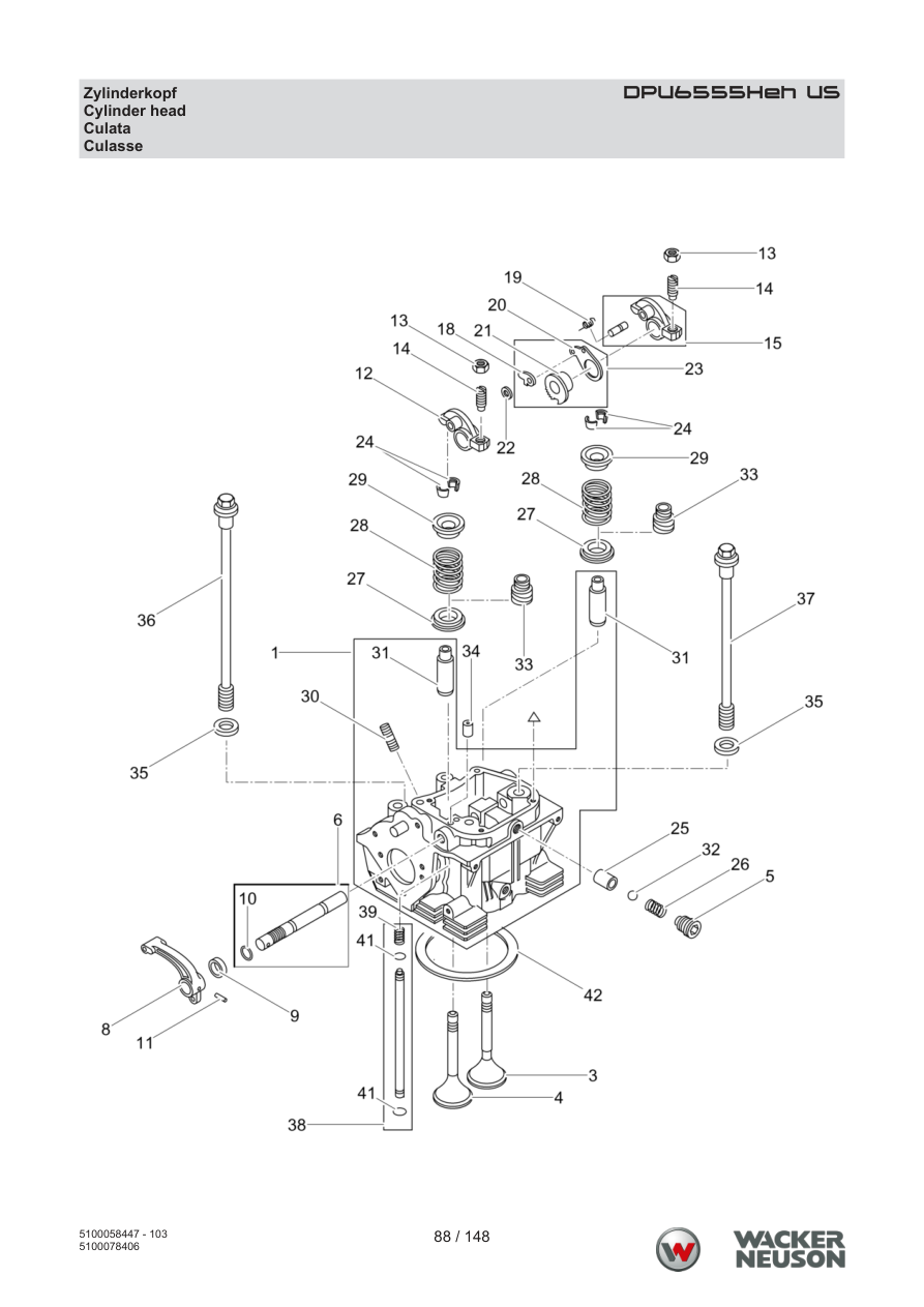 Wacker Neuson DPU6555 Vibratory Plate DPU6555Heh US Cylinder head parts diagram