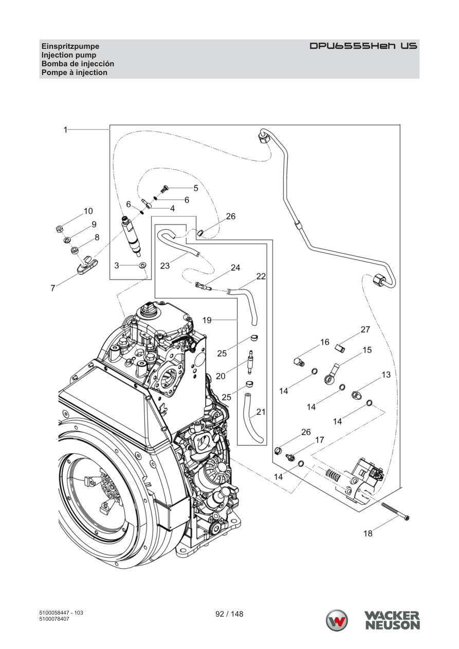 Wacker Neuson DPU6555 Vibratory Plate DPU6555Heh US Injection pump parts diagram