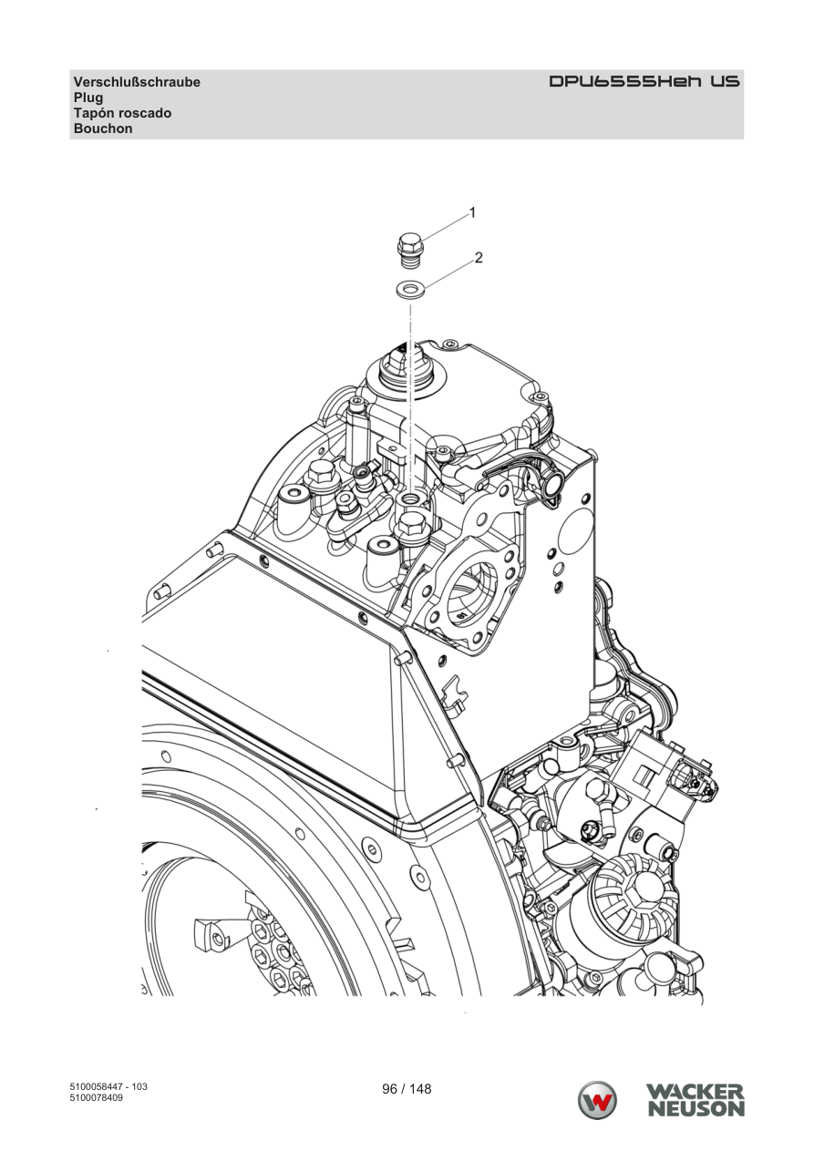 Wacker Neuson DPU6555 Vibratory Plate DPU6555Heh US Sealing screw parts diagram