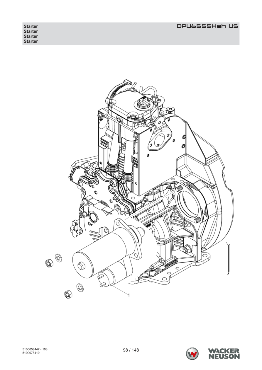 Wacker Neuson DPU6555 Vibratory Plate DPU6555Heh US Starter parts diagram