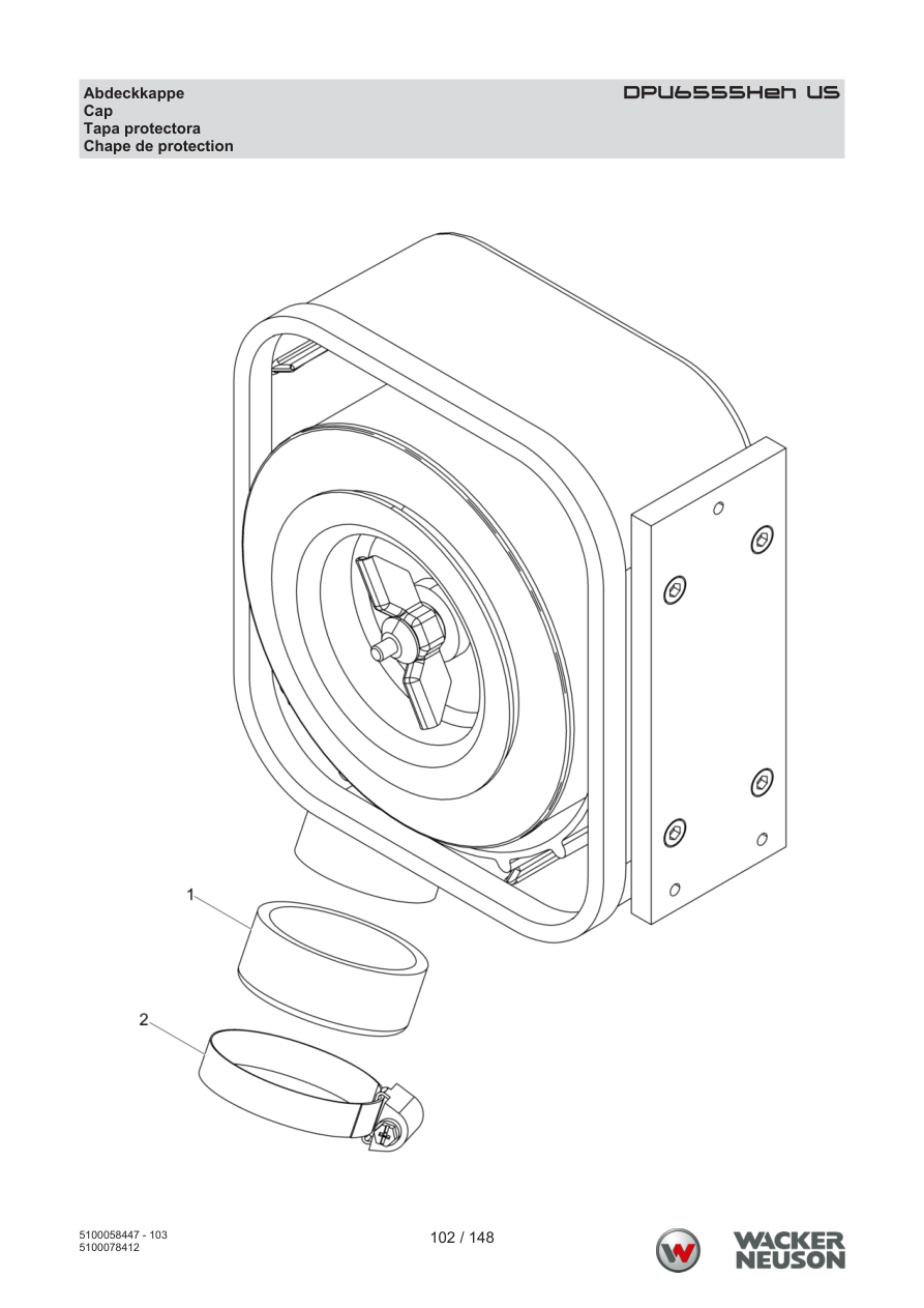 Wacker Neuson DPU6555 Vibratory Plate DPU6555Heh US Cover cap parts diagram