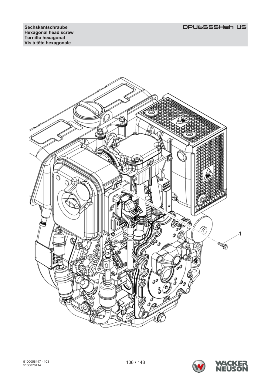 Wacker Neuson DPU6555 Vibratory Plate DPU6555Heh US Hex bolt parts diagram