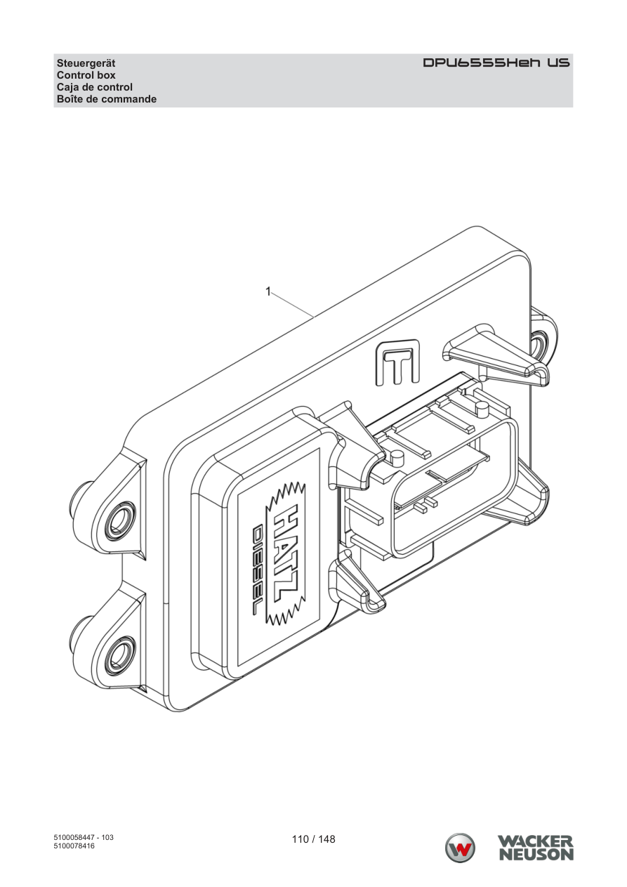 Wacker Neuson DPU6555 Vibratory Plate Control box parts diagram