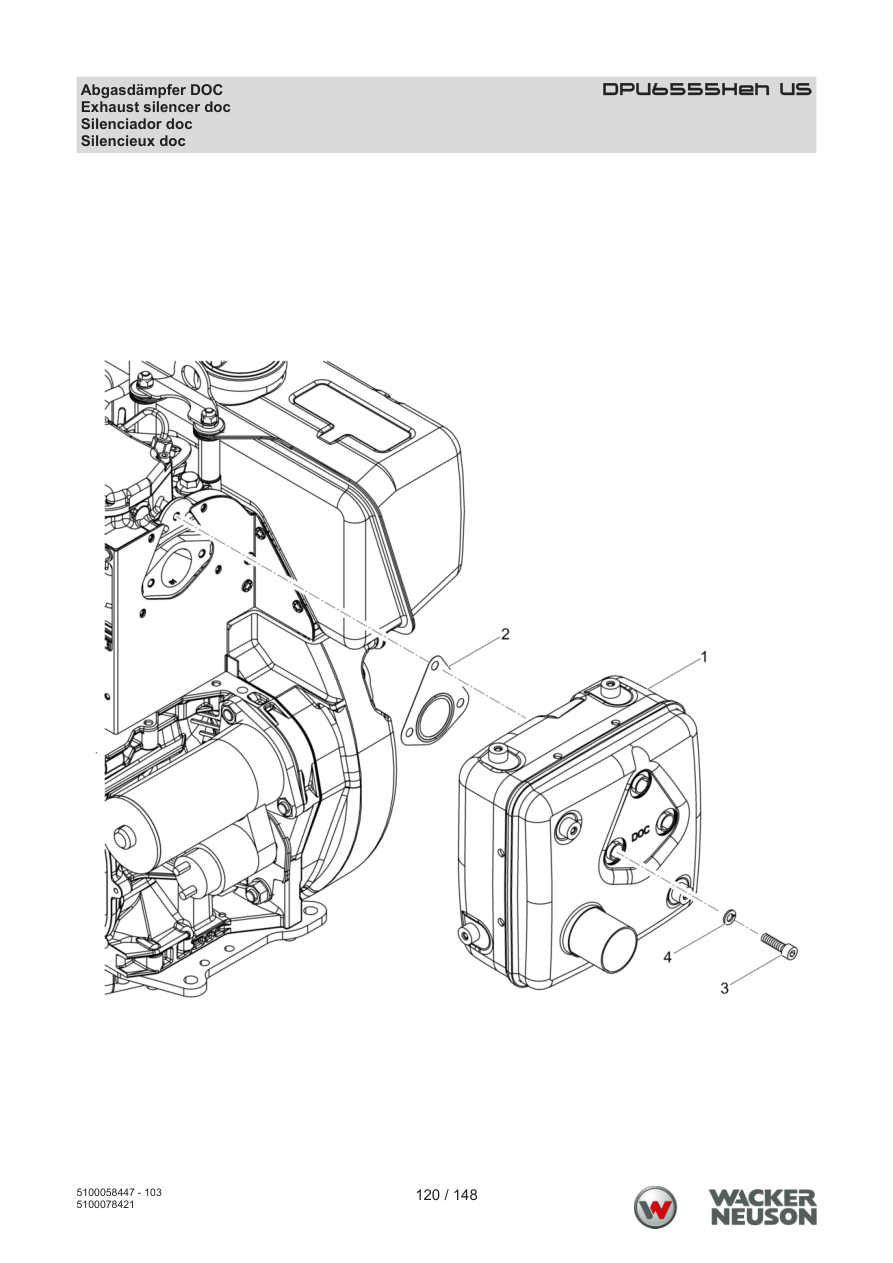Wacker Neuson DPU6555 Vibratory Plate Exhaust silencer doc parts diagram