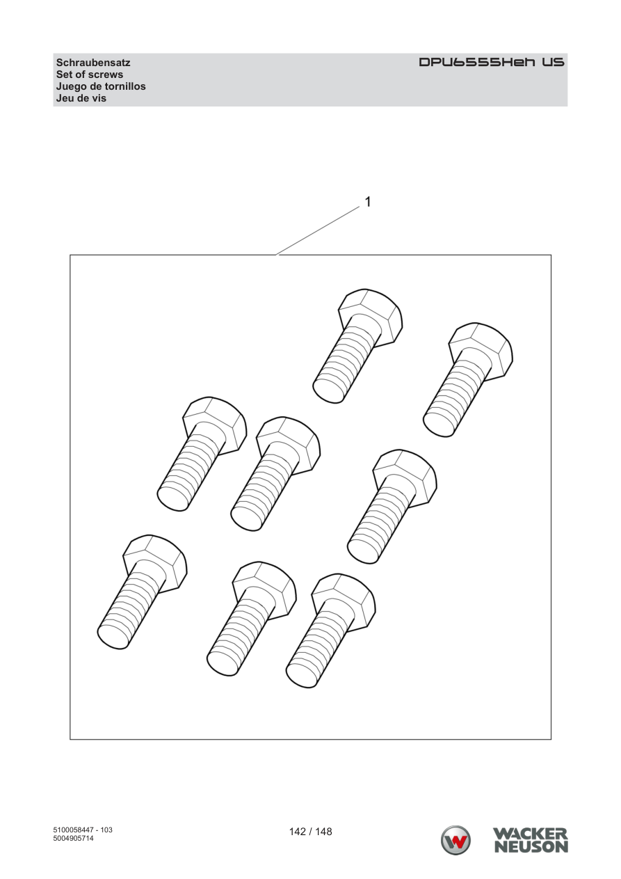 Wacker Neuson DPU6555 Vibratory Plate DPU6555Heh US Bolt kit parts diagram