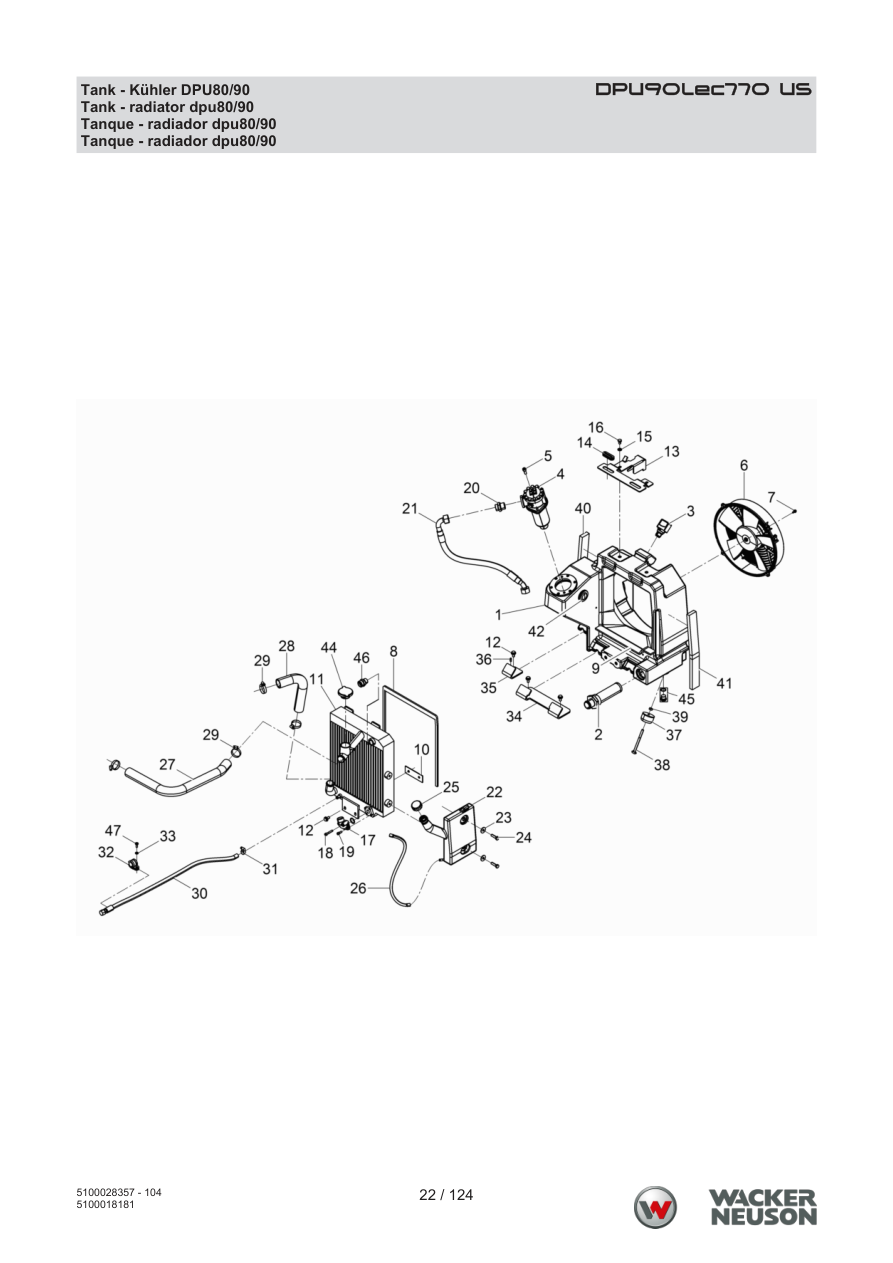 Wacker Neuson DPU90 Vibratory Plate Tank - radiator dpu80/90 parts diagram
