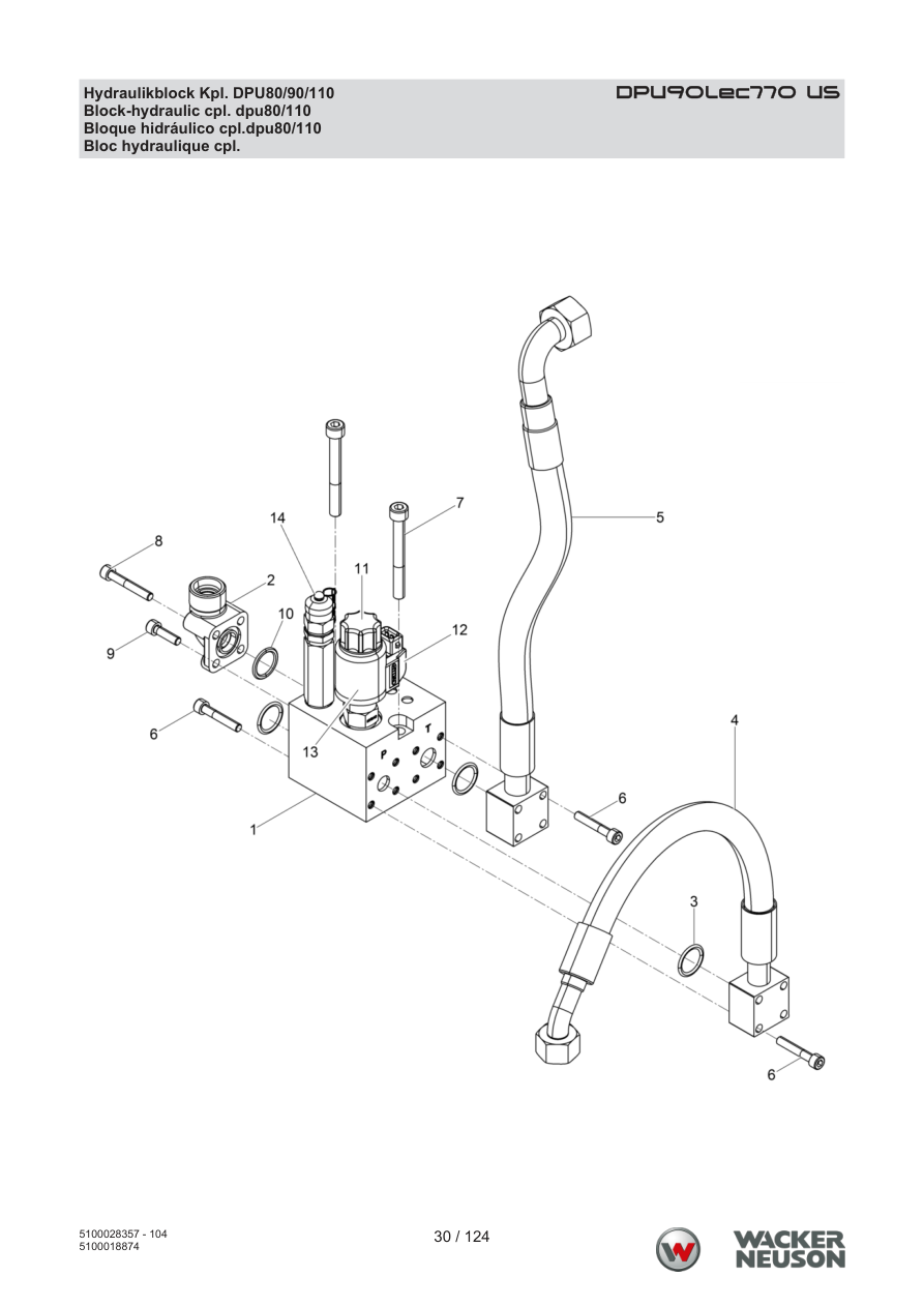 Wacker Neuson DPU90 Vibratory Plate Block-hydraulic cpl. dpu80/110 parts diagram