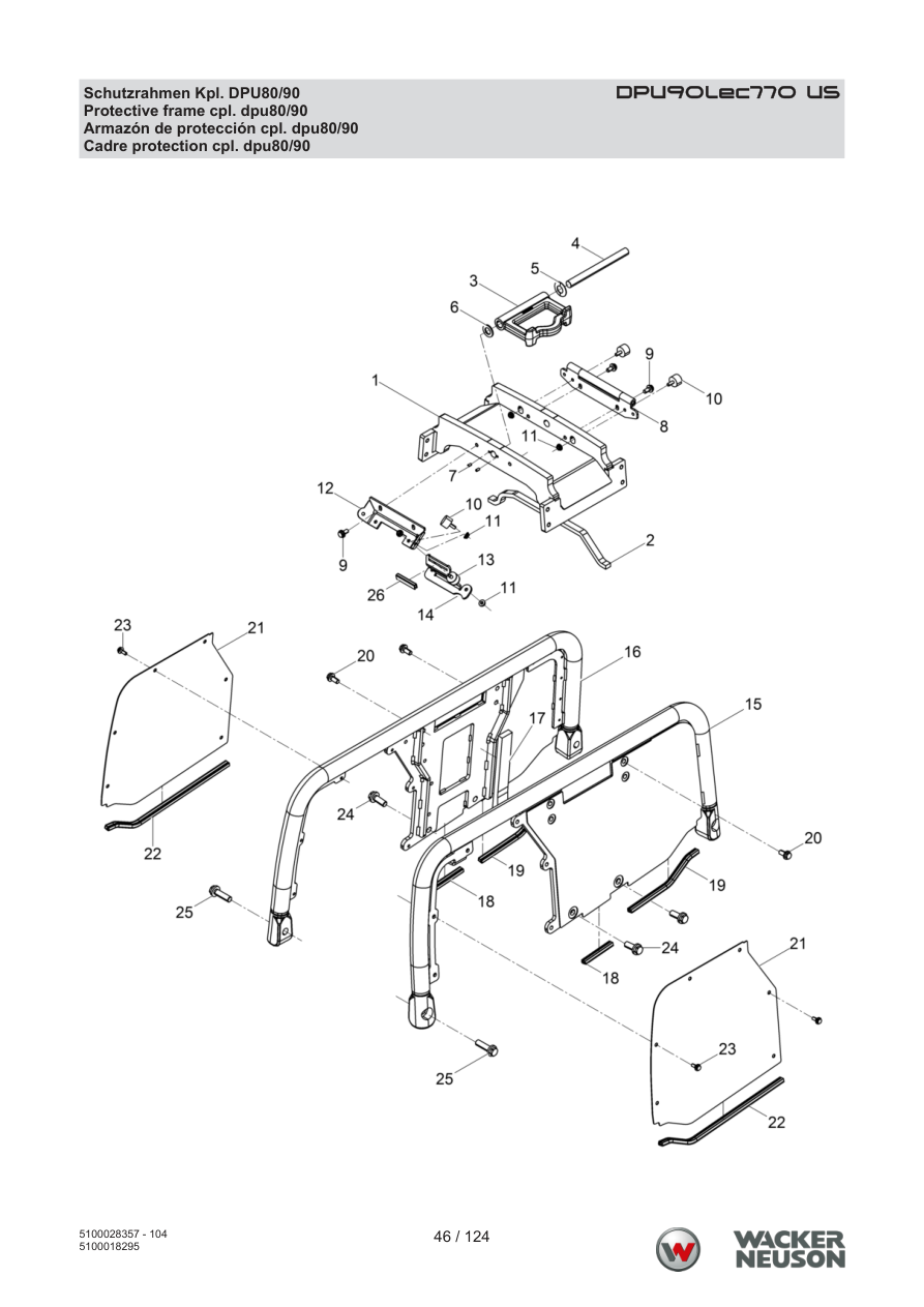 Wacker Neuson DPU90 Vibratory Plate Protective frame cpl. dpu80/90 parts diagram