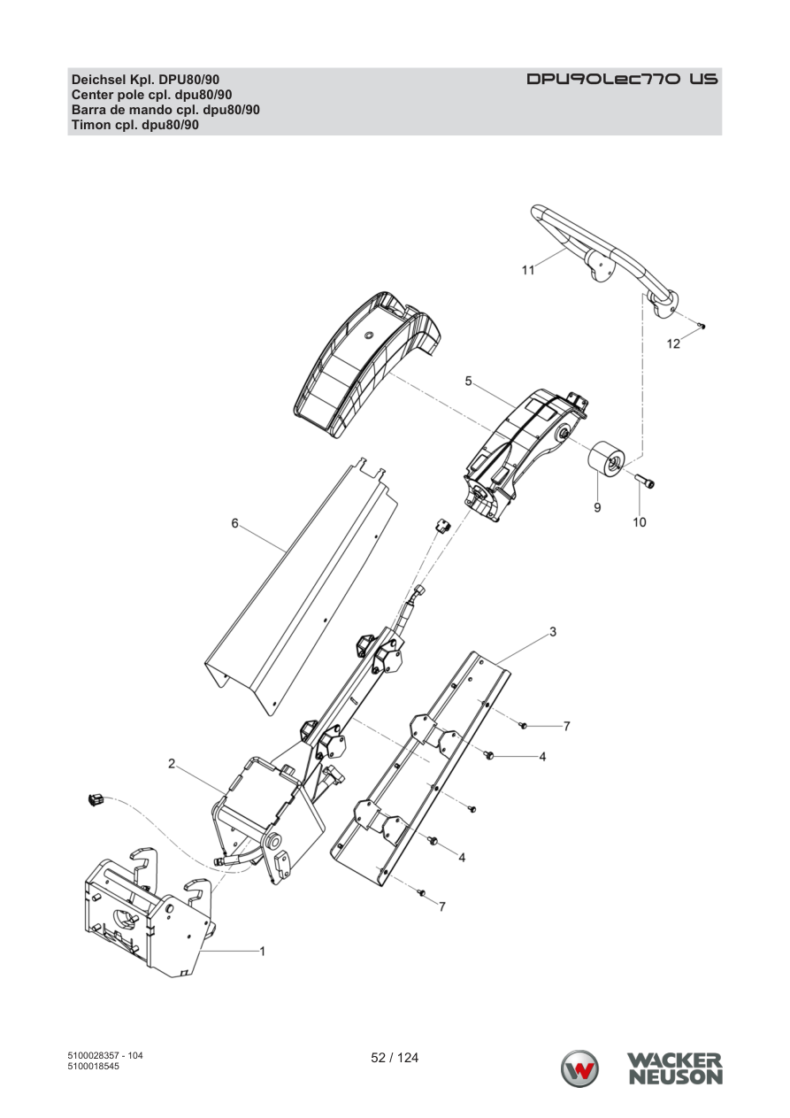 Wacker Neuson DPU90 Vibratory Plate Center pole cpl. dpu80/90 parts diagram