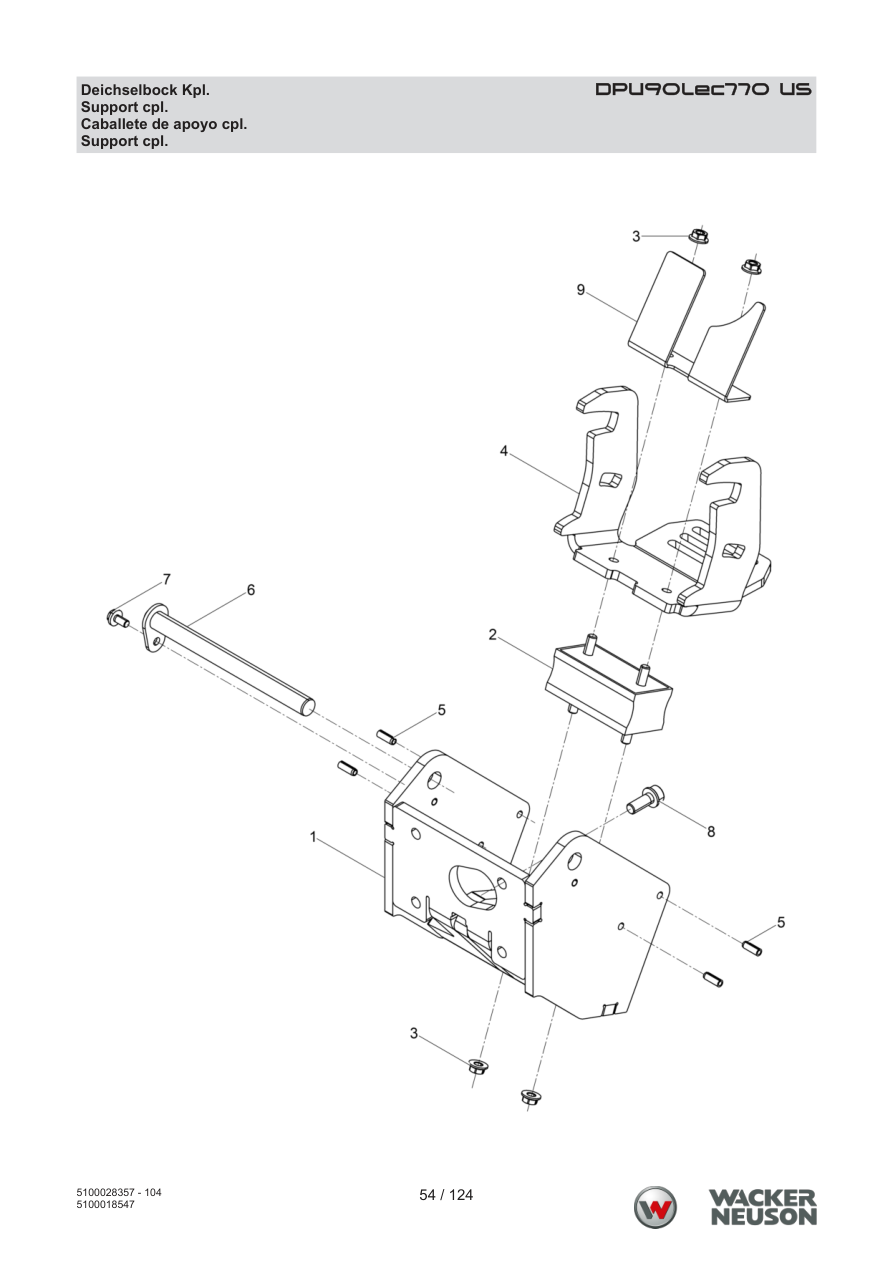Wacker Neuson DPU90 Vibratory Plate Support cpl. parts diagram