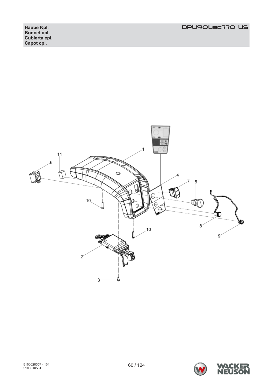 Wacker Neuson DPU90 Vibratory Plate Bonnet cpl. parts diagram