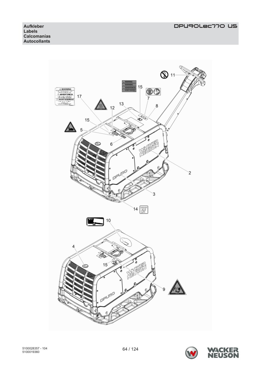 Wacker Neuson DPU90 Vibratory Plate DPU90Lec770 US Sticker parts diagram