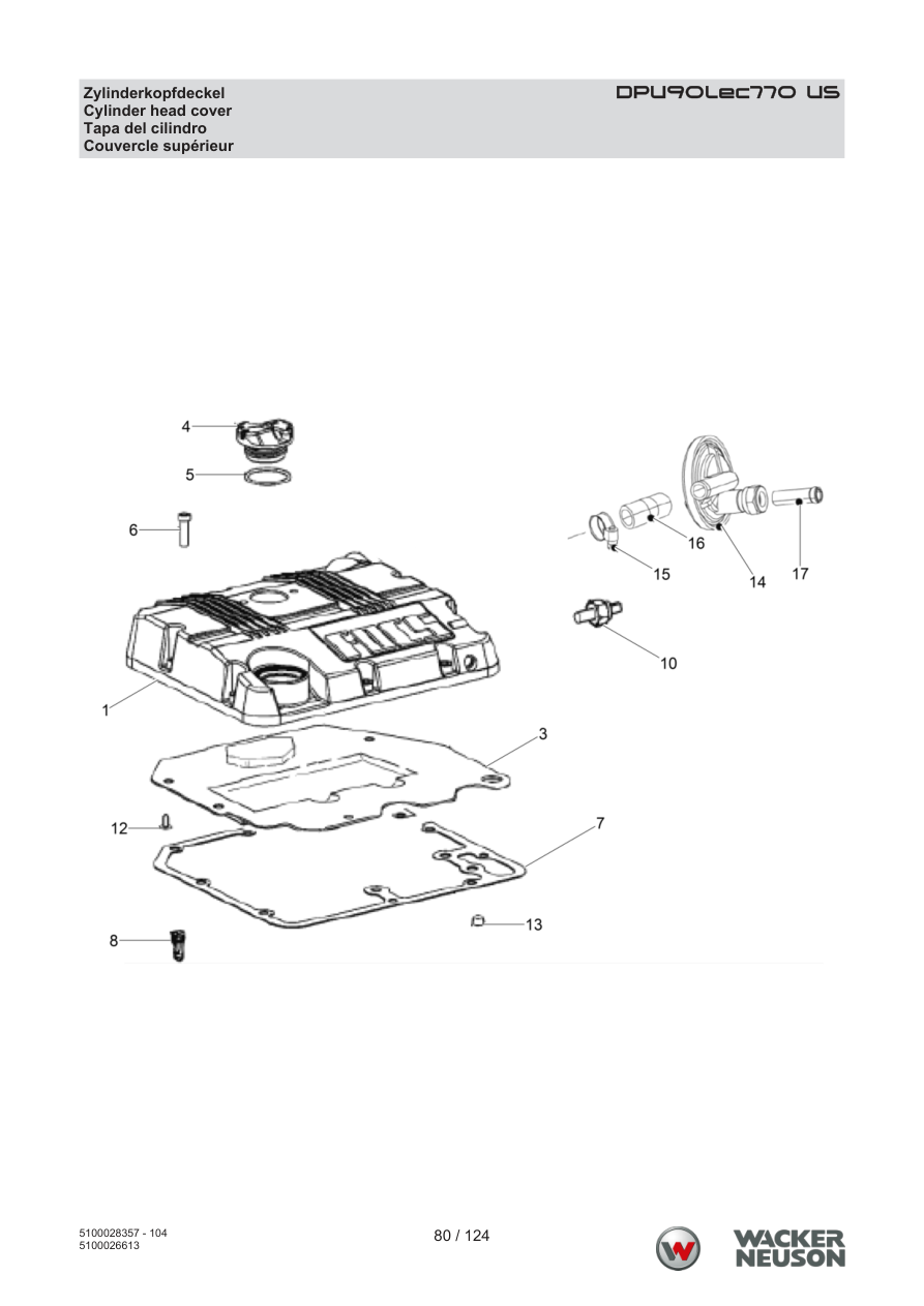 Wacker Neuson DPU90 Vibratory Plate DPU90Lec770 US Cylinder head cover parts diagram