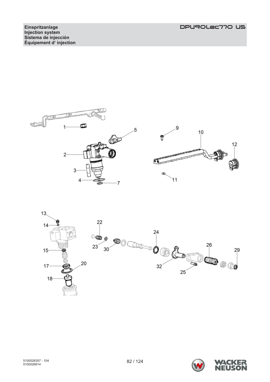 Wacker Neuson DPU90 Vibratory Plate DPU90Lec770 US Injection system parts diagram