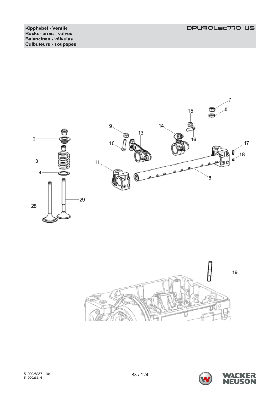 Wacker Neuson DPU90 Vibratory Plate DPU90Lec770 US Rocker arms - Valves parts diagram