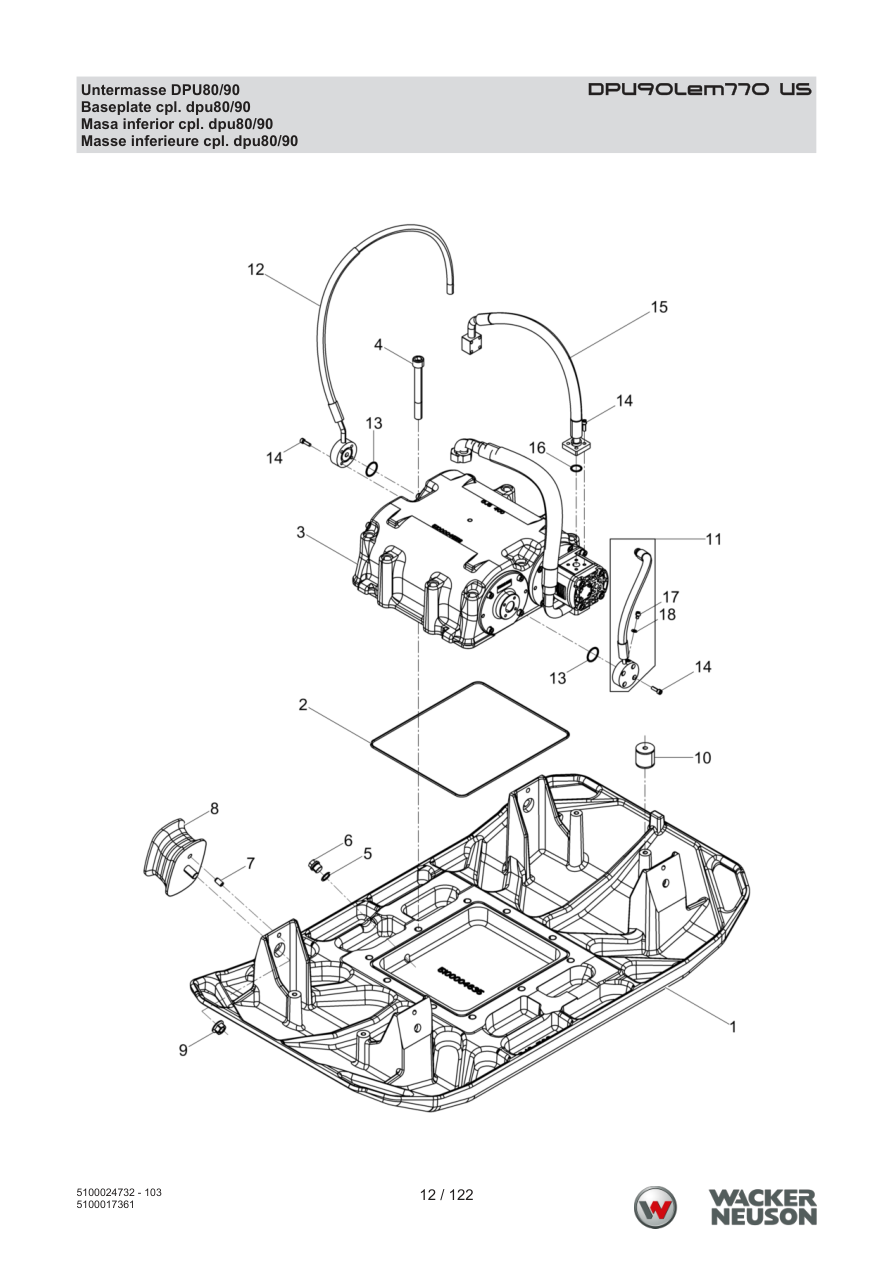 Wacker Neuson DPU90 Vibratory Plate DPU90Lem770 US Underweight DPU80/90 parts diagram