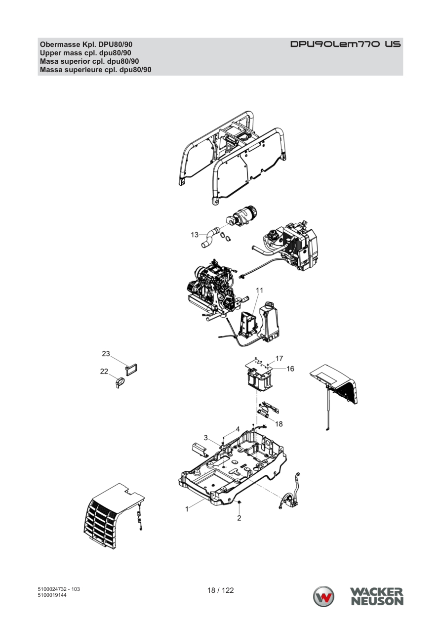 Wacker Neuson DPU90 Vibratory Plate Upper mass cpl. dpu80/90 parts diagram