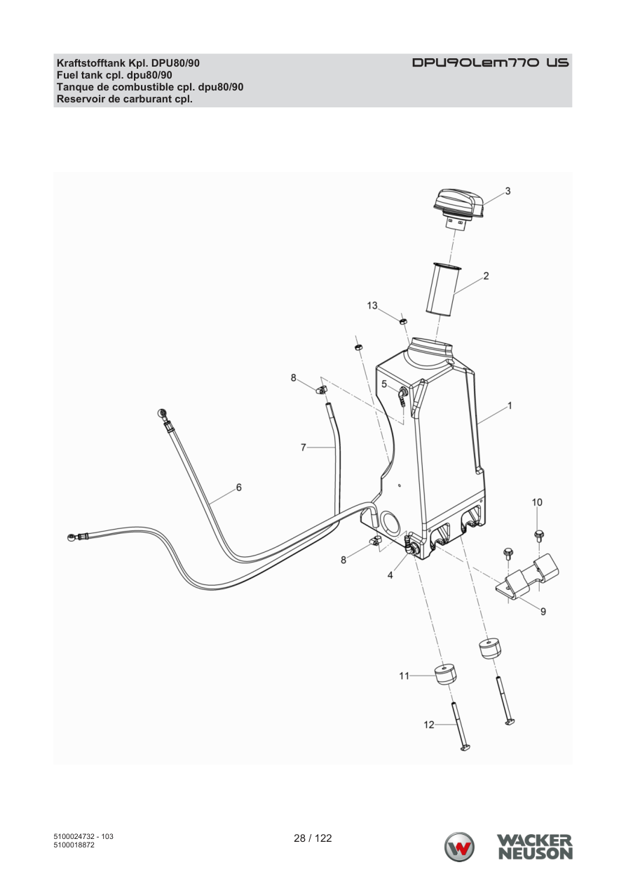 Wacker Neuson DPU90 Vibratory Plate Fuel tank complete dpu80/90 parts diagram