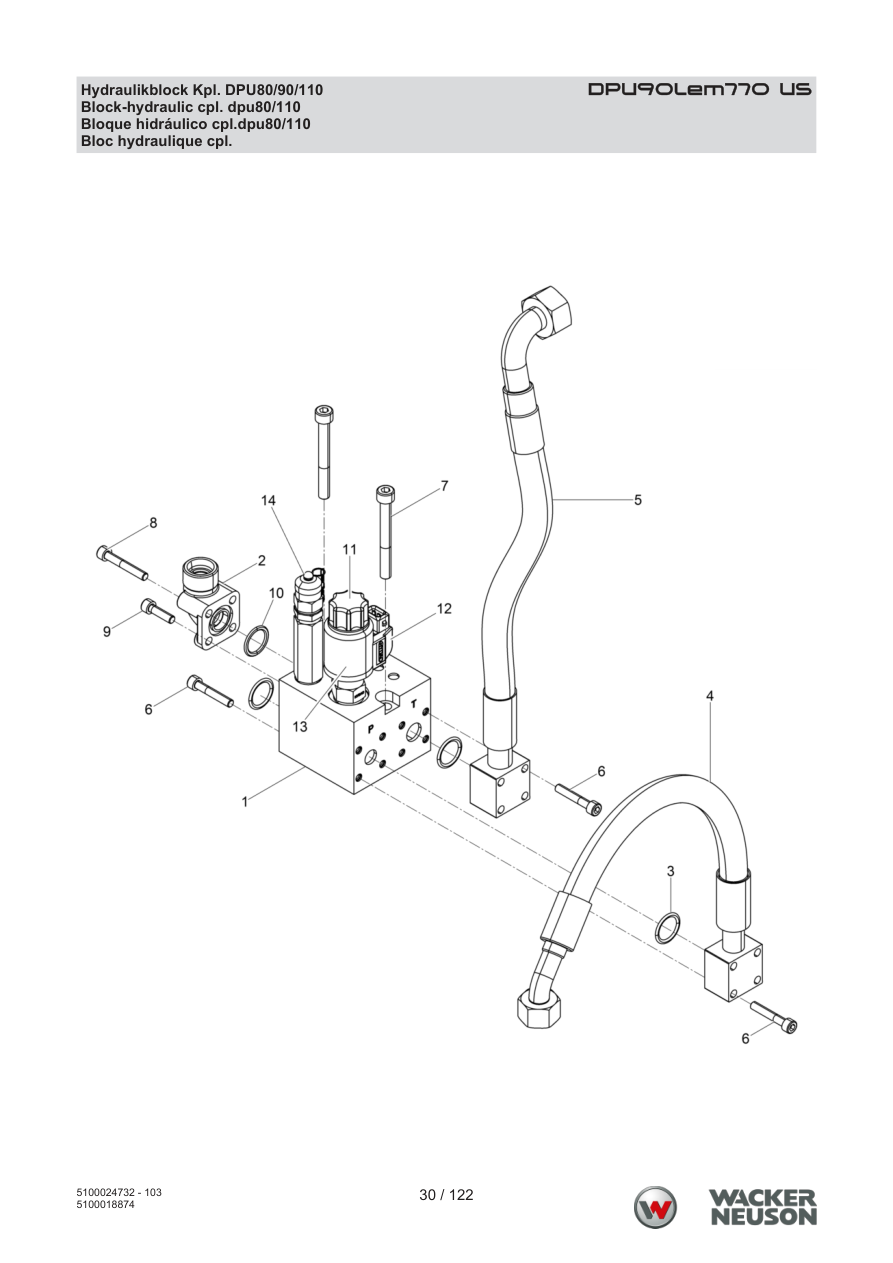 Wacker Neuson DPU90 Vibratory Plate Block-hydraulic cpl. dpu80/110 parts diagram
