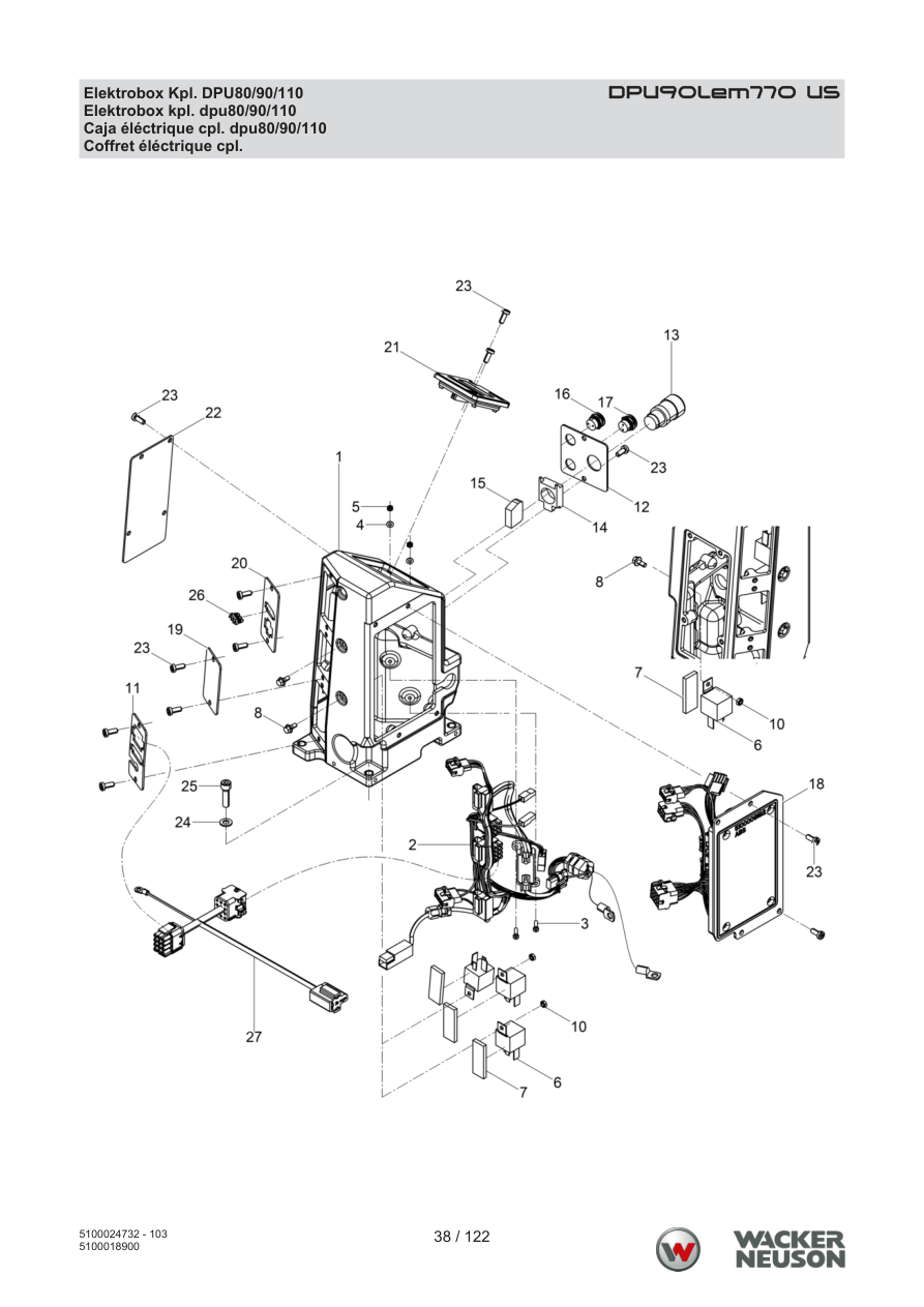 Wacker Neuson DPU90 Vibratory Plate DPU90Lem770 US Electrical Box Cpl. DPU80/90/110 parts diagram