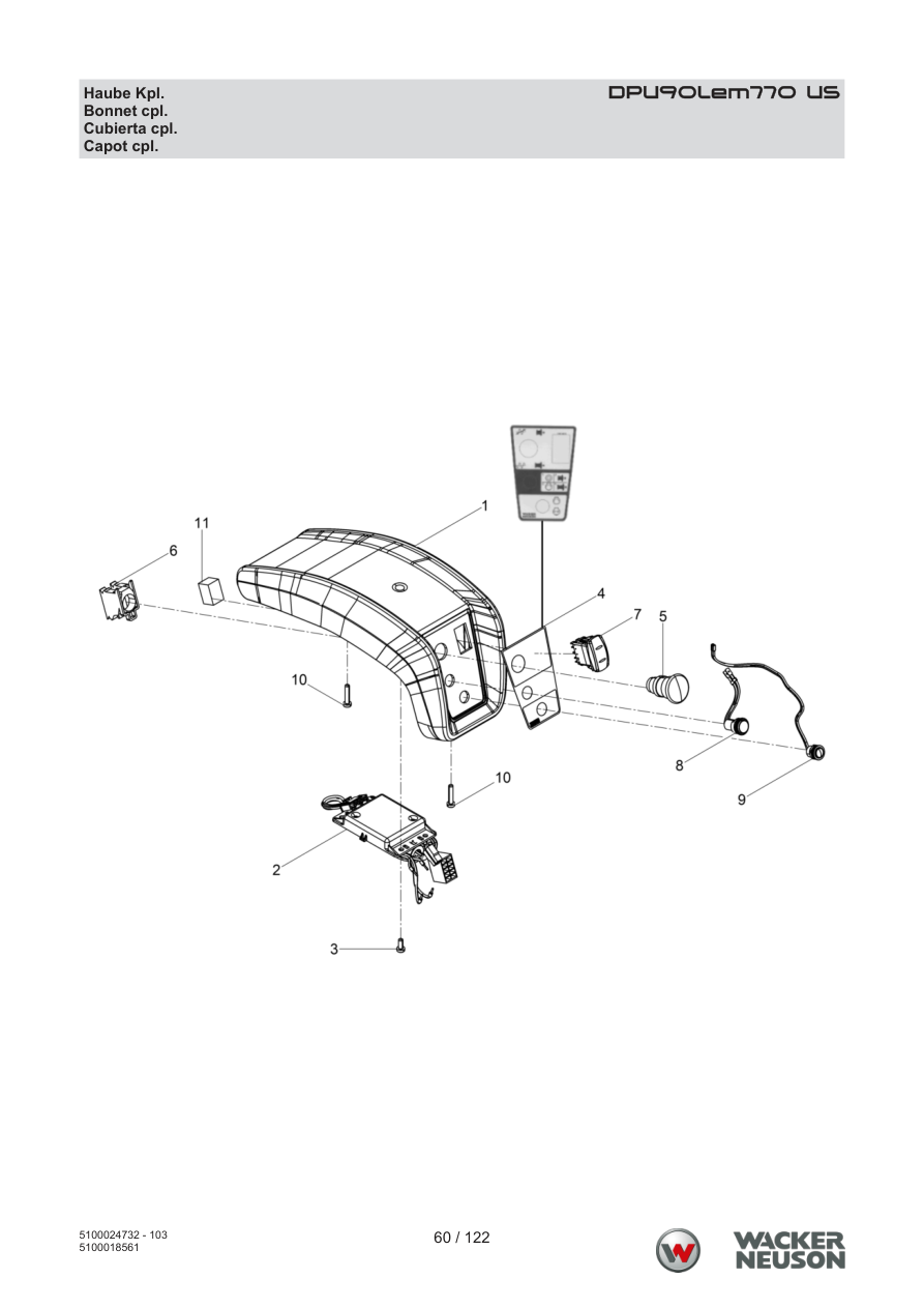 Wacker Neuson DPU90 Vibratory Plate Bonnet cpl. parts diagram