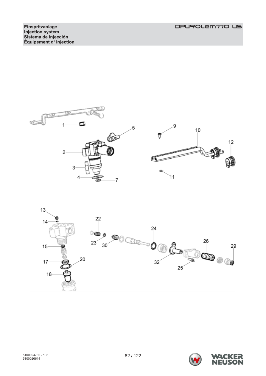Wacker Neuson DPU90 Vibratory Plate DPU90Lem770 US Injection system parts diagram