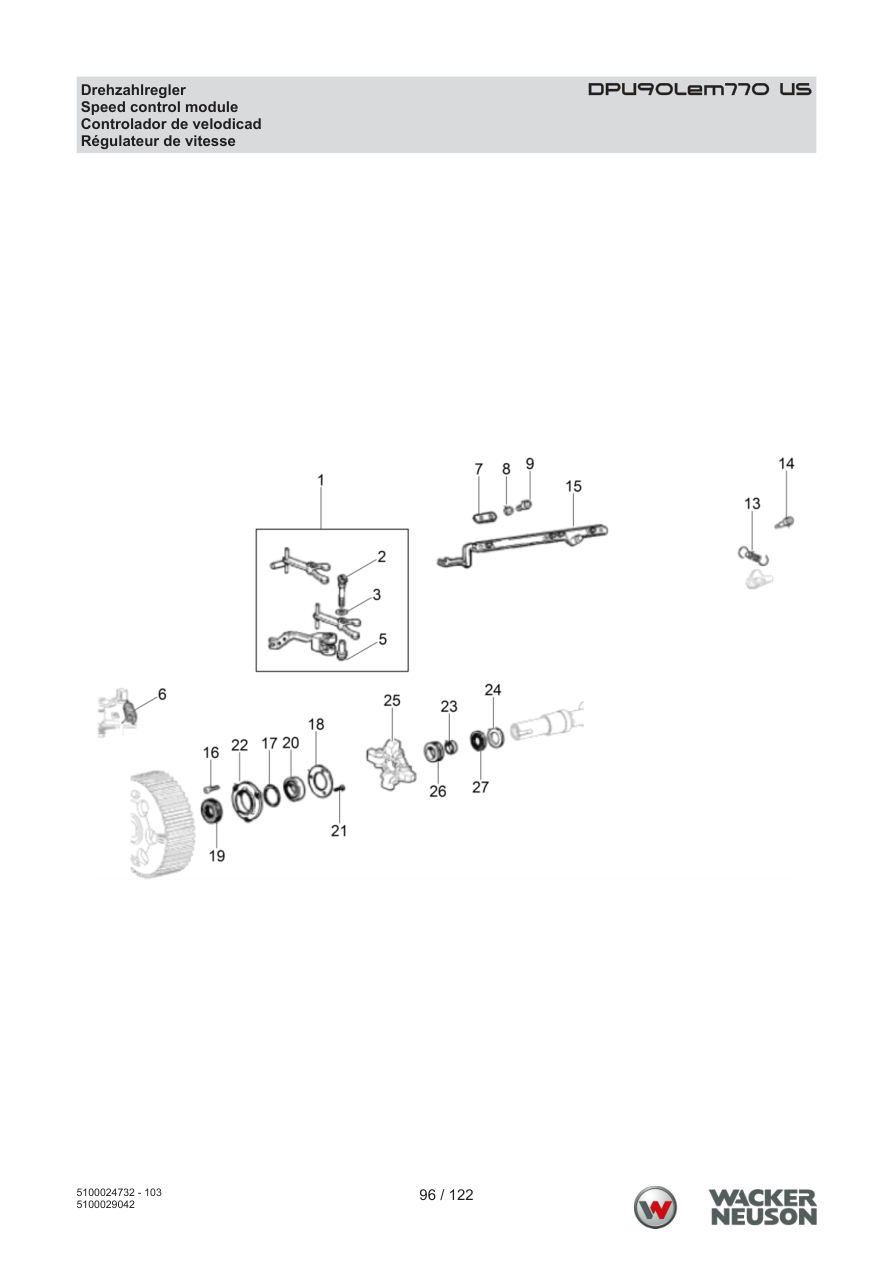 Wacker Neuson DPU90 Vibratory Plate DPU90Lem770 US Speed governor parts diagram