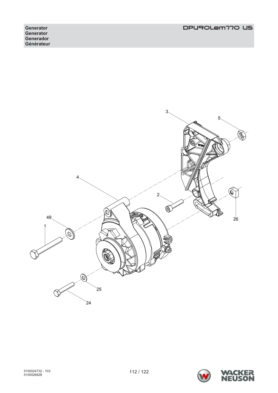 Wacker Neuson DPU90 Vibratory Plate DPU90Lem770 US Generator parts diagram