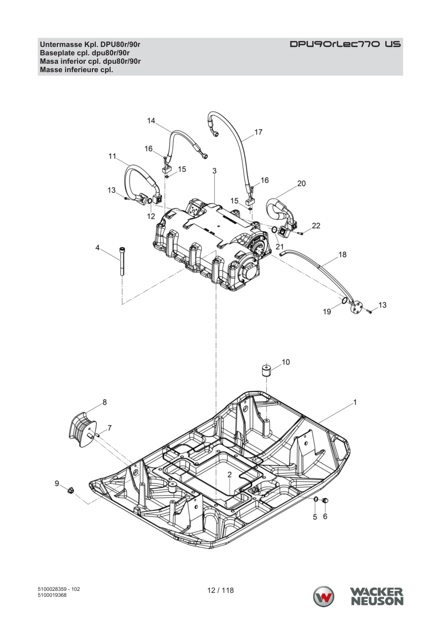 Wacker Neuson DPU90 Vibratory Plate Baseplate cpl. dpu80r/90r parts diagram