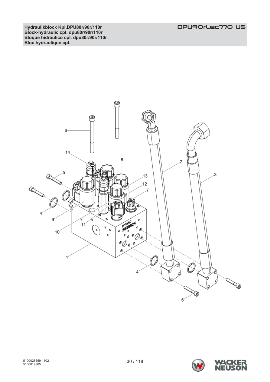 Wacker Neuson DPU90 Vibratory Plate Block-hydraulic cpl. dpu80r/90r/110r parts diagram
