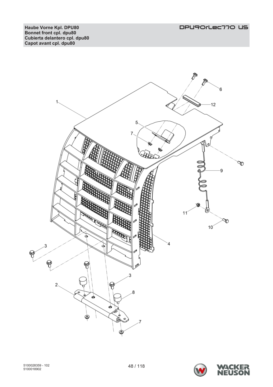 Wacker Neuson DPU90 Vibratory Plate Bonnet front cpl. dpu80 parts diagram