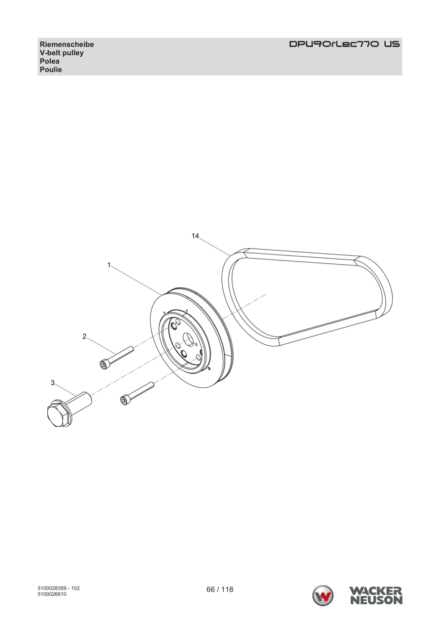 Wacker Neuson DPU90 Vibratory Plate DPU90rLec770 US Belt Pulley parts diagram