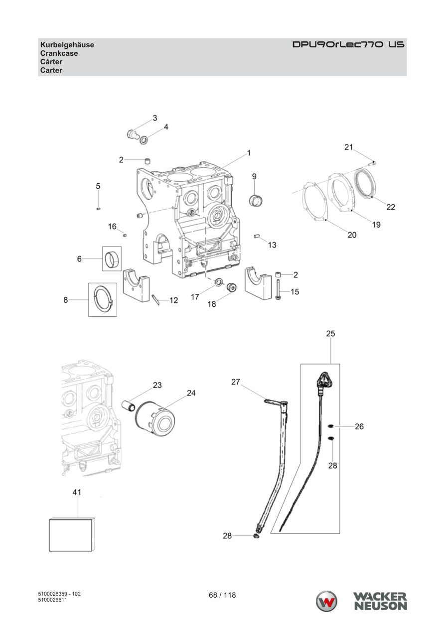 Wacker Neuson DPU90 Vibratory Plate Crankcase parts diagram