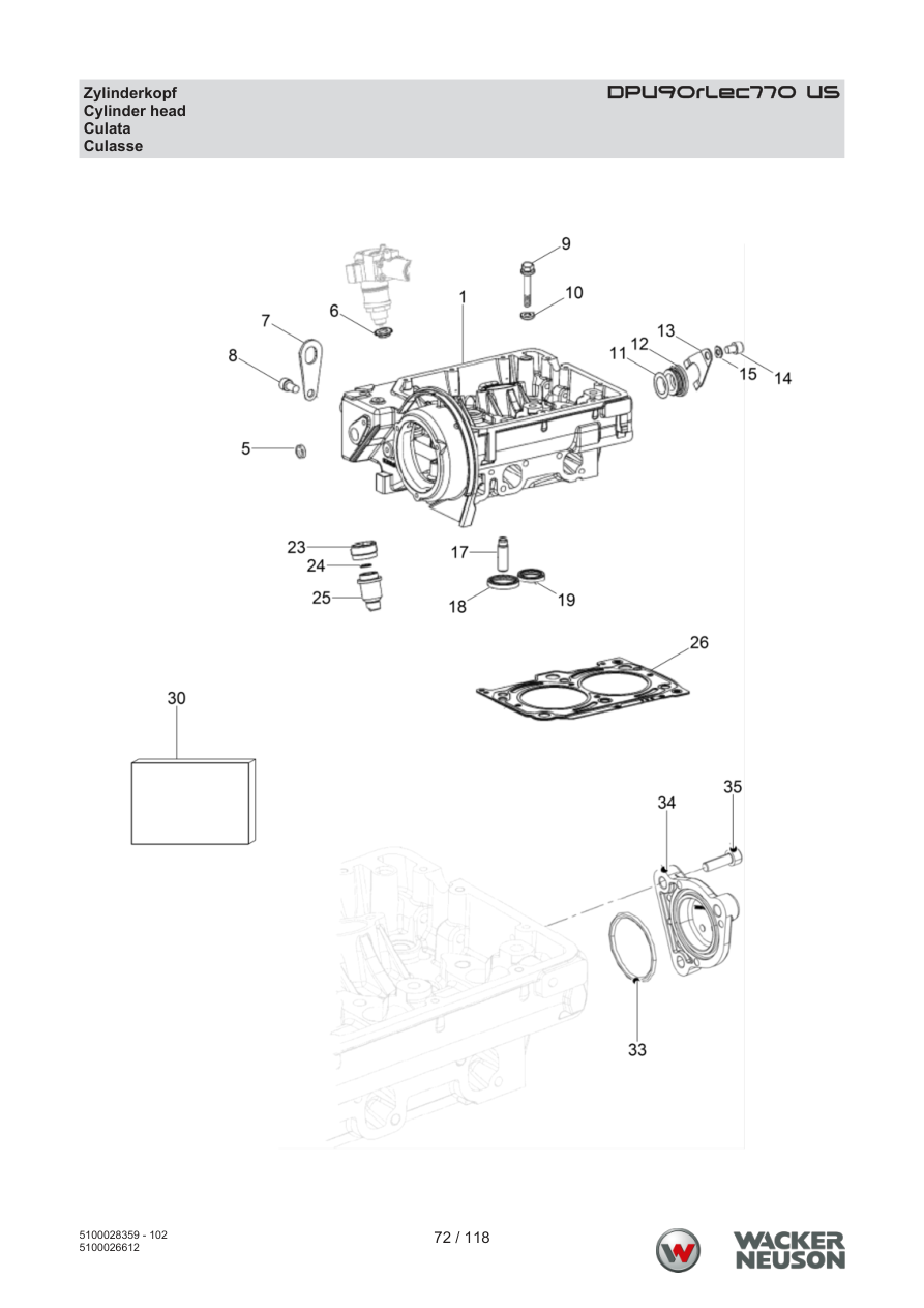 Wacker Neuson DPU90 Vibratory Plate DPU90rLec770 US Cylinder head parts diagram