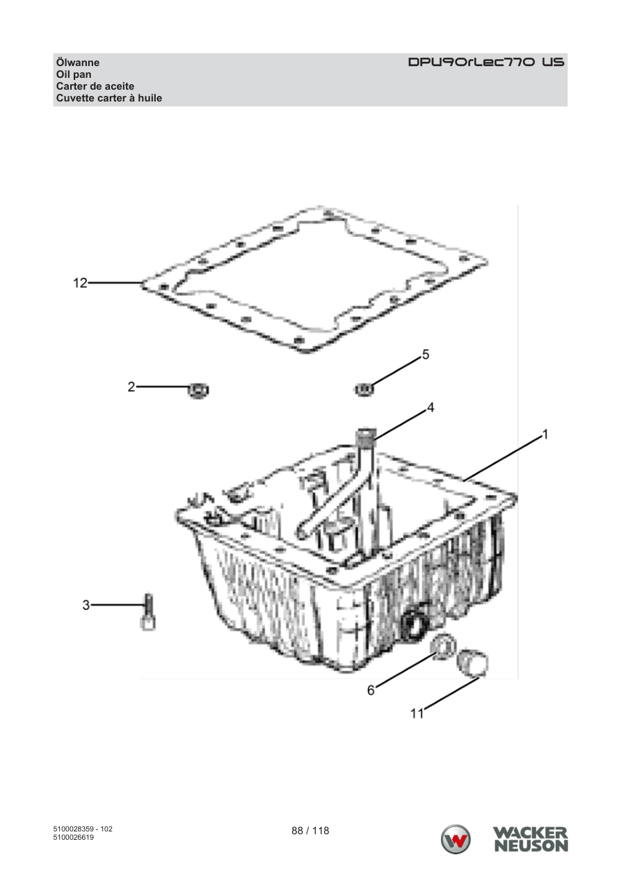 Wacker Neuson DPU90 Vibratory Plate Oil pan parts diagram