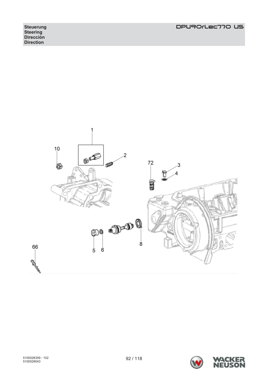 Wacker Neuson DPU90 Vibratory Plate Steering parts diagram