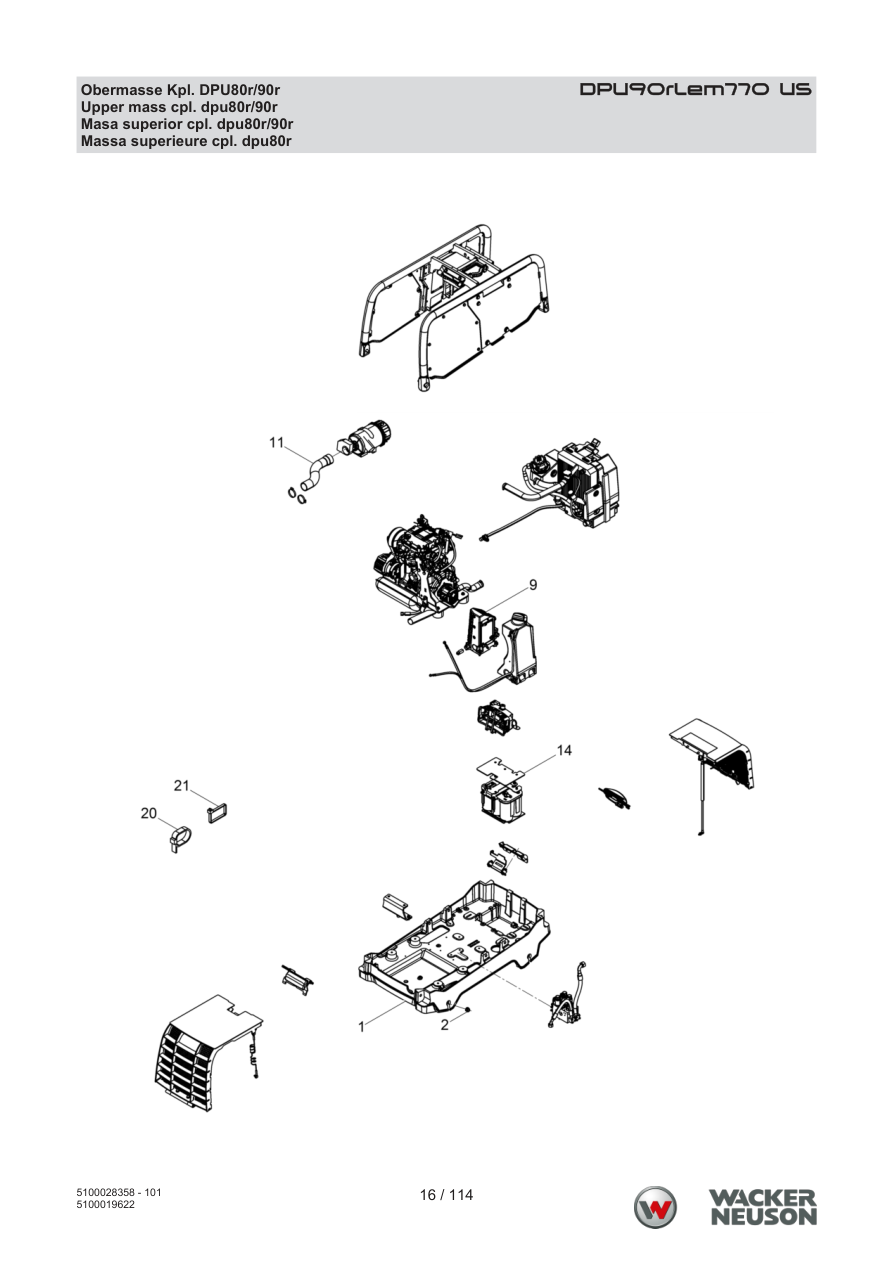 Wacker Neuson DPU90 Vibratory Plate Upper mass cpl. dpu80r/90r parts diagram