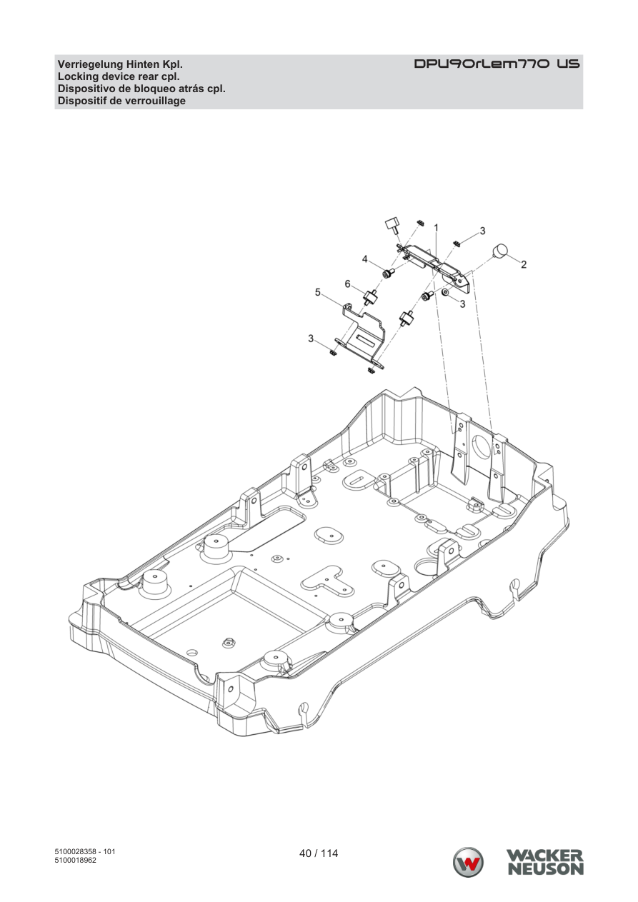 Wacker Neuson DPU90 Vibratory Plate Locking device rear cpl. parts diagram
