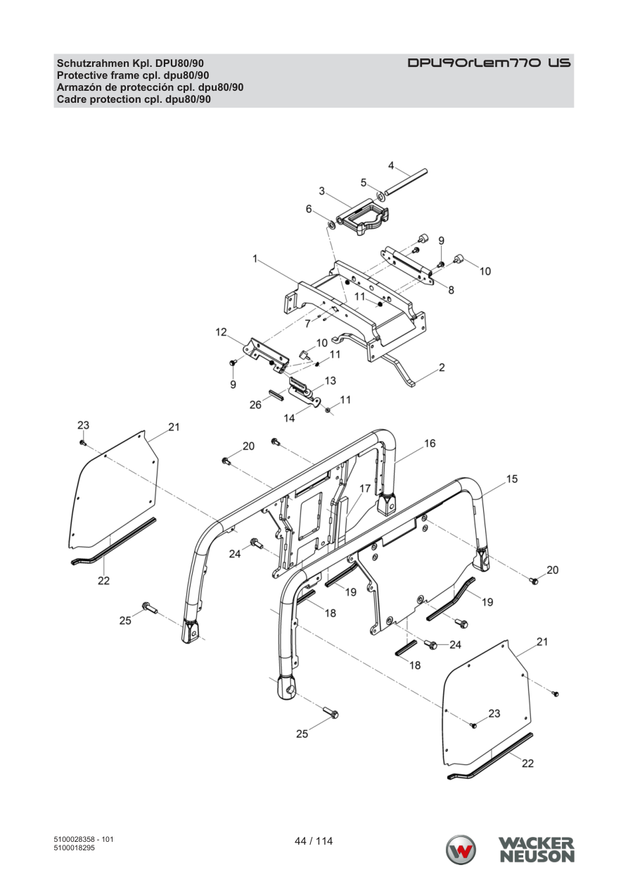 Wacker Neuson DPU90 Vibratory Plate Protective frame cpl. dpu80/90 parts diagram