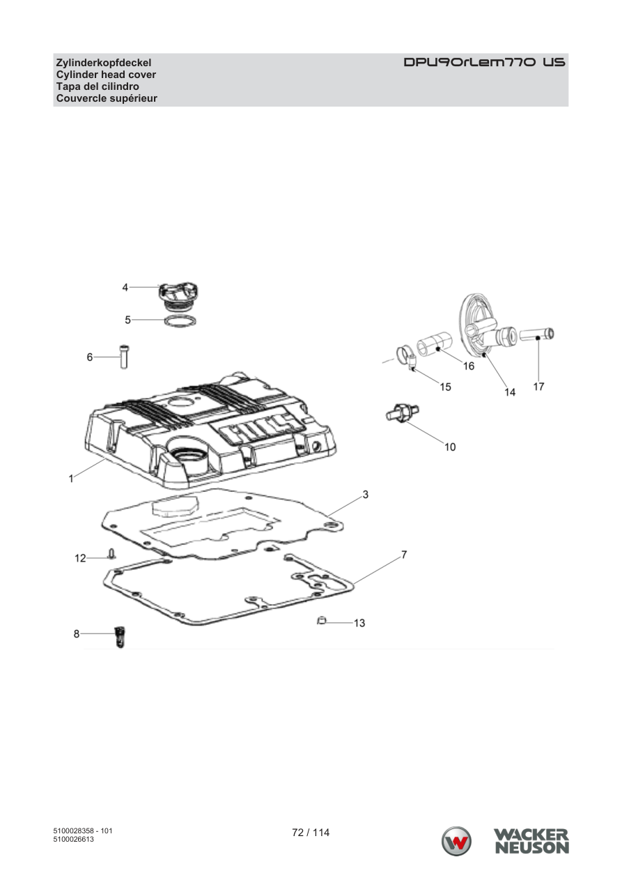 Wacker Neuson DPU90 Vibratory Plate DPU90rLem770 US Cylinder head cover parts diagram