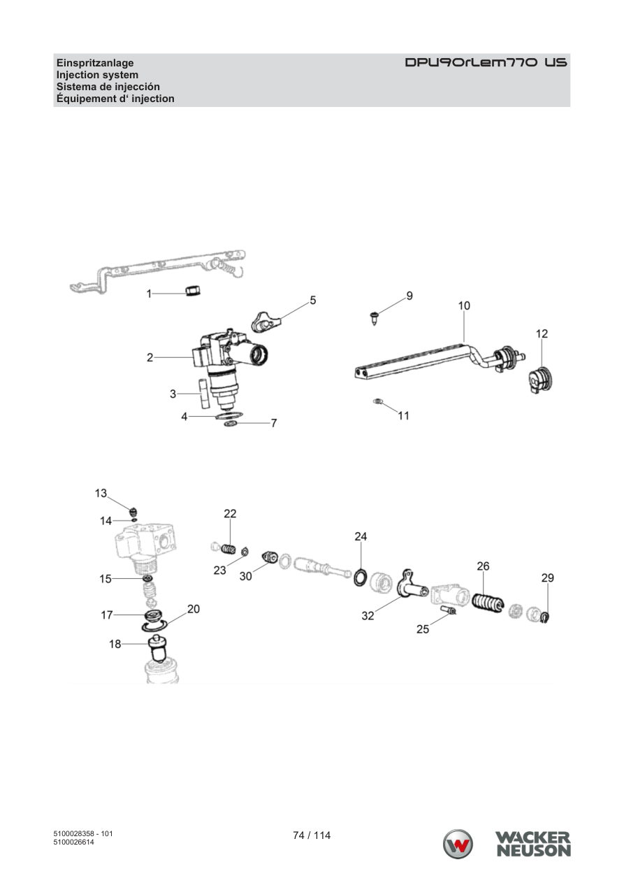 Wacker Neuson DPU90 Vibratory Plate DPU90rLem770 US Injection system parts diagram