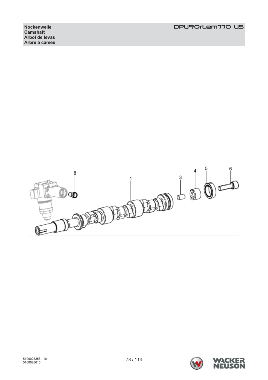 Wacker Neuson DPU90 Vibratory Plate DPU90rLem770 US Camshaft parts diagram