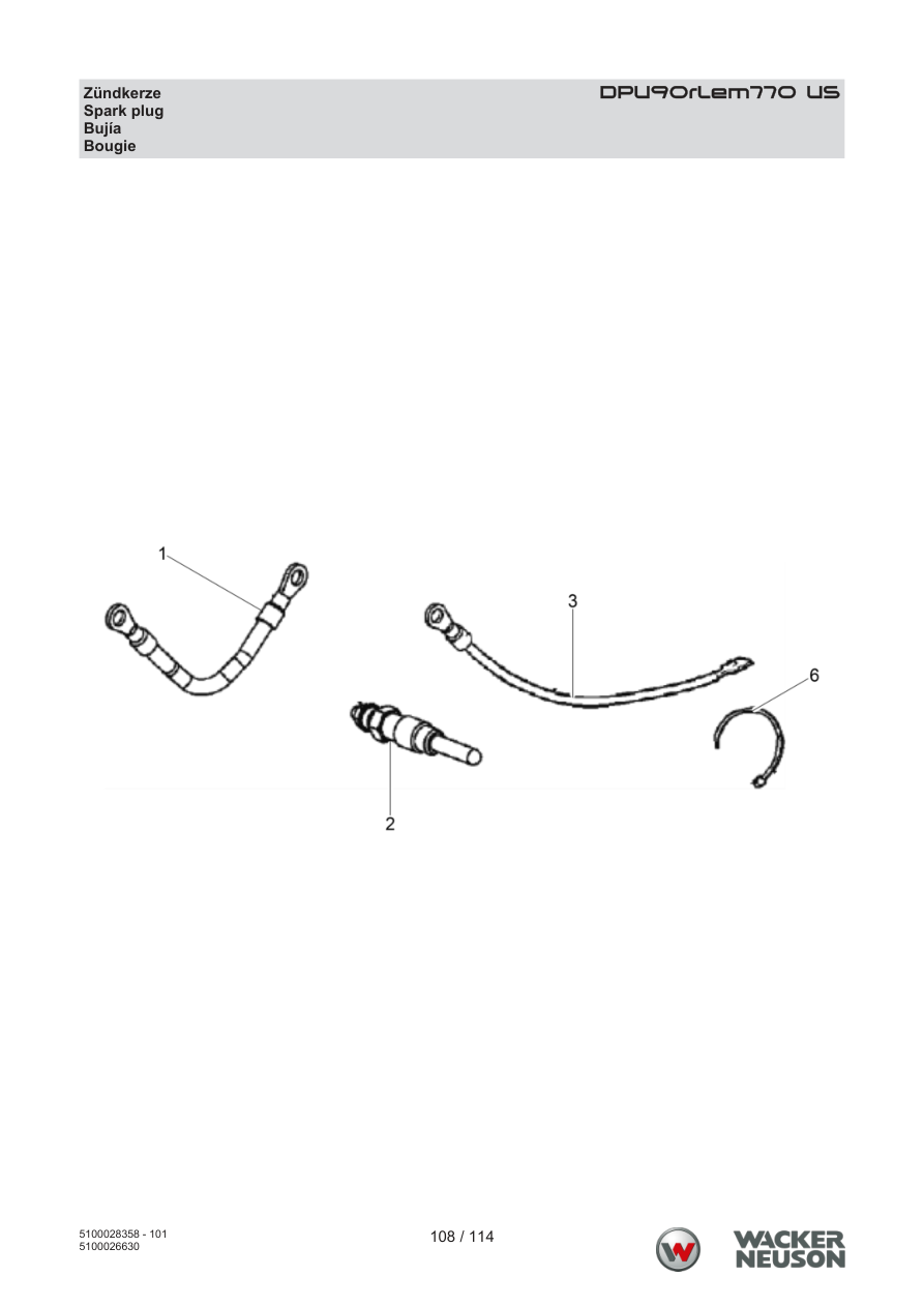 Wacker Neuson DPU90 Vibratory Plate Spark plug parts diagram